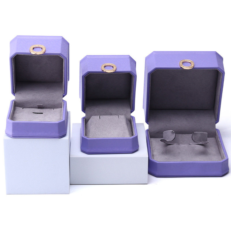 Captivating Purple Octagonal PU Leather Jewelry Box for Ring Ear Studs Pendant