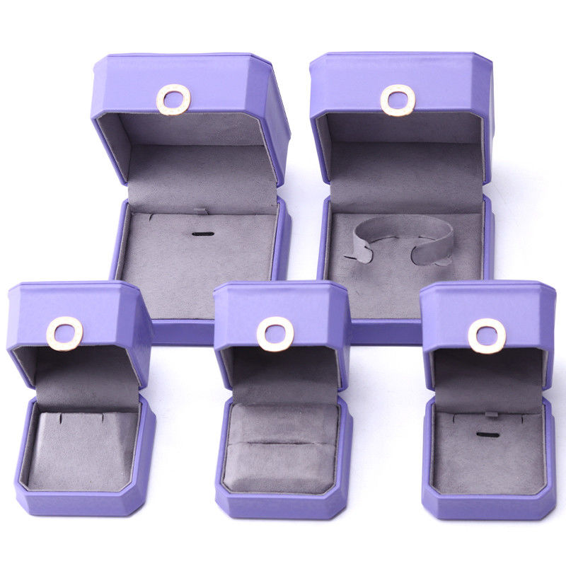 Captivating Purple Octagonal PU Leather Jewelry Box for Ring Ear Studs Pendant