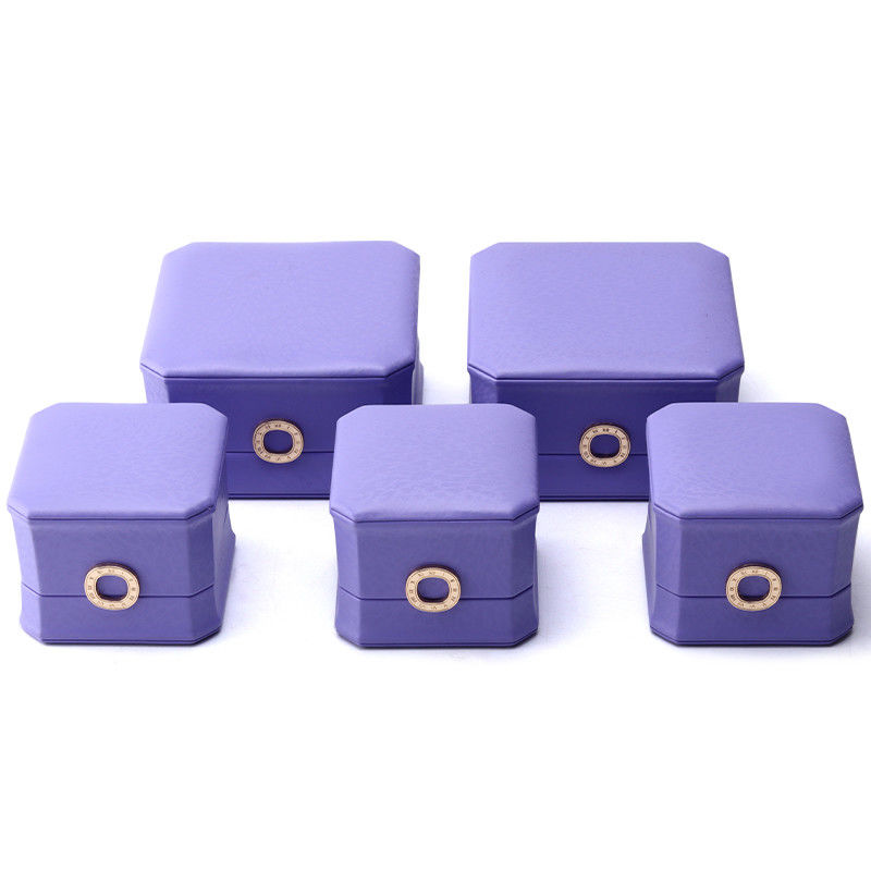 Captivating Purple Octagonal PU Leather Jewelry Box for Ring Ear Studs Pendant