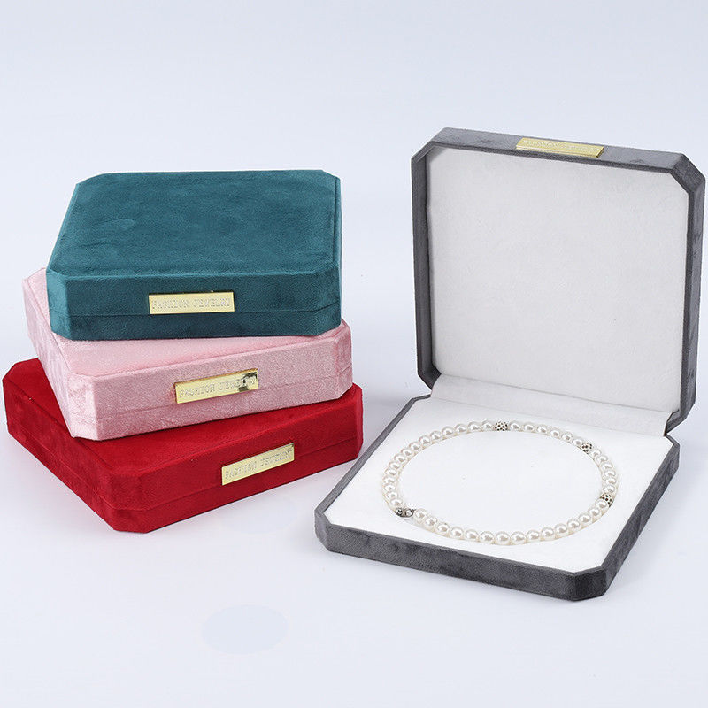 Soft Touch Multi Color Velvet Pearl Necklace Storage Box With Golden Scutcheon