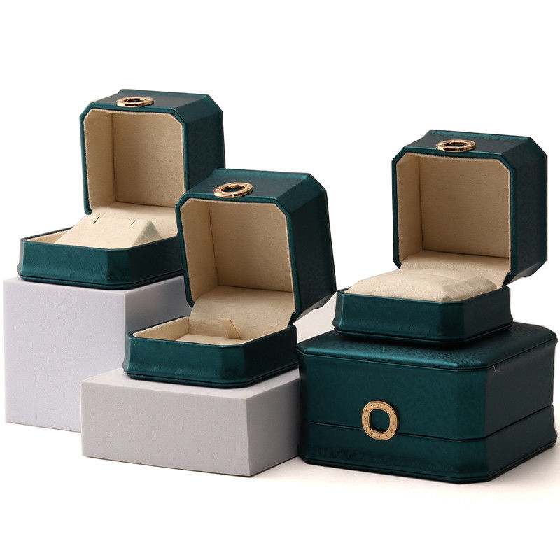 Dark Green Octagonal PU Leather Jewelry Packaging Box with Ring Ornament