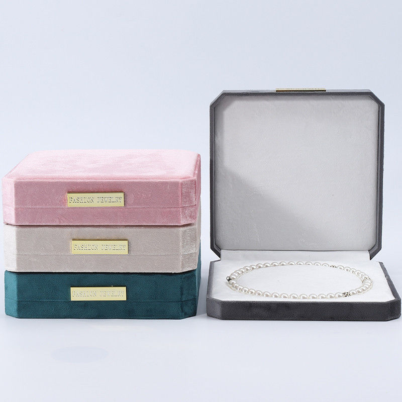 Soft Touch Multi Color Velvet Pearl Necklace Storage Box With Golden Scutcheon