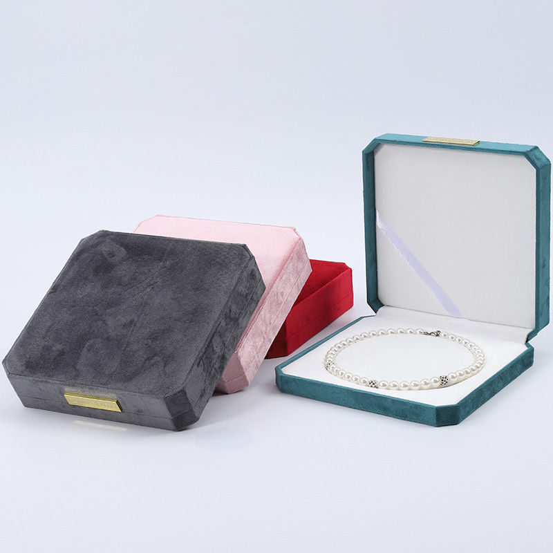 Soft Touch Multi Color Velvet Pearl Necklace Storage Box With Golden Scutcheon