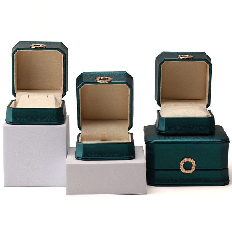 Dark Green Octagonal PU Leather Jewelry Packaging Box with Ring Ornament