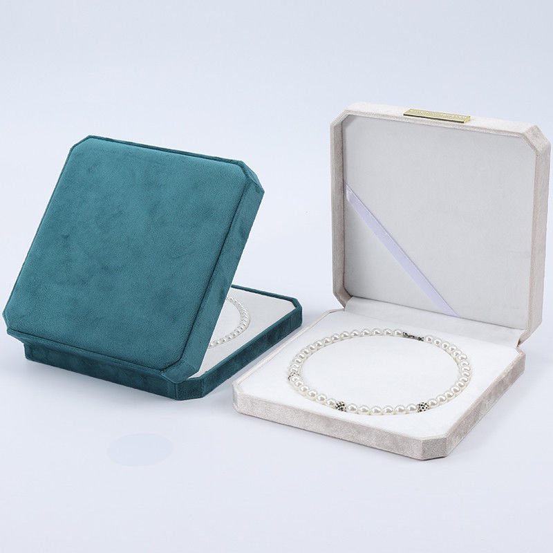 Soft Touch Multi Color Velvet Pearl Necklace Storage Box With Golden Scutcheon