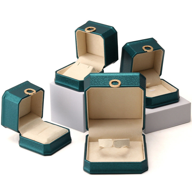 Dark Green Octagonal PU Leather Jewelry Packaging Box with Ring Ornament