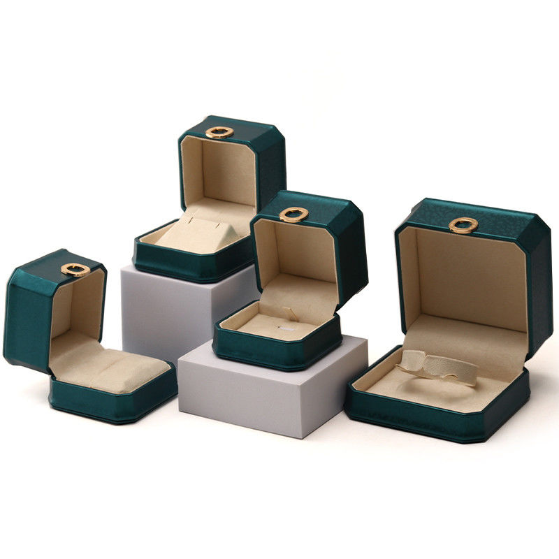 Dark Green Octagonal PU Leather Jewelry Packaging Box with Ring Ornament