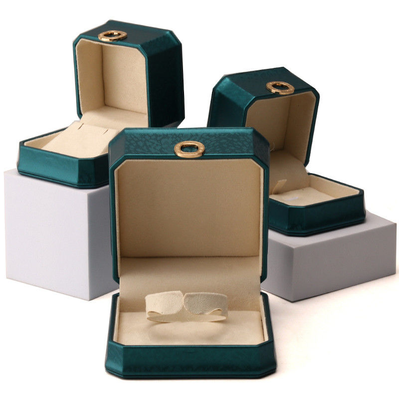 Dark Green Octagonal PU Leather Jewelry Packaging Box with Ring Ornament