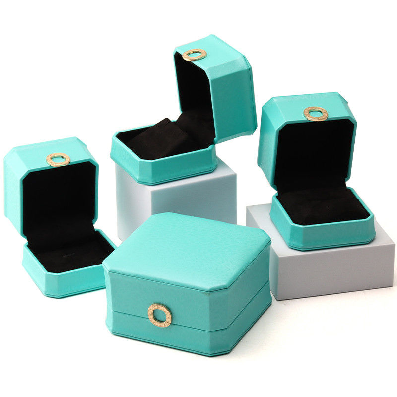 Octagonal Cyan Ring Ornament PU Leather Jewelry Luxury Packaging Box Organizer