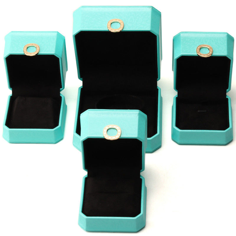 Octagonal Cyan Ring Ornament PU Leather Jewelry Luxury Packaging Box Organizer