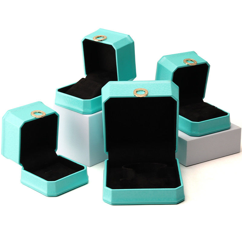 Octagonal Cyan Ring Ornament PU Leather Jewelry Luxury Packaging Box Organizer