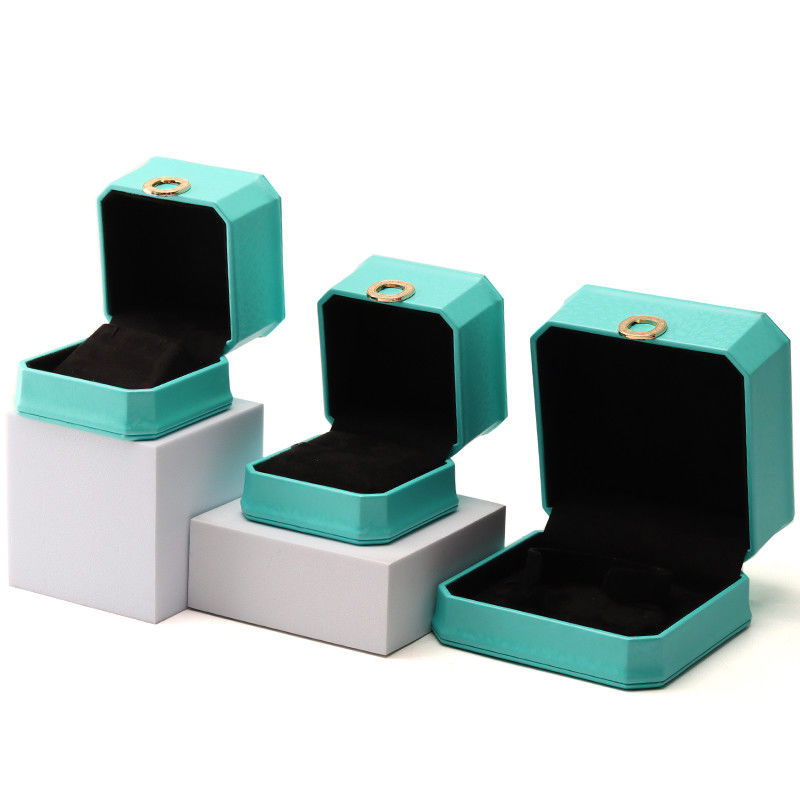 Octagonal Cyan Ring Ornament PU Leather Jewelry Luxury Packaging Box Organizer