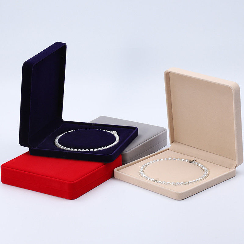 Custom Shape Sleek Soft Velvet Jewelry Box , Pearl Necklace Storage Jewelry Set Box
