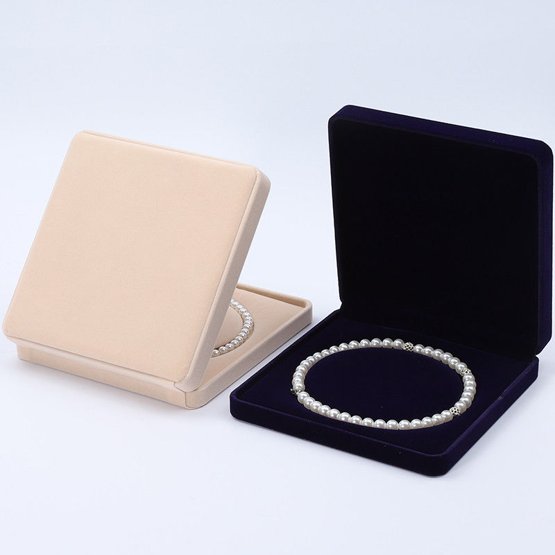Custom Shape Sleek Soft Velvet Jewelry Box , Pearl Necklace Storage Jewelry Set Box
