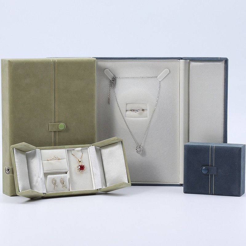 Multi Function Custom Branded Velvet Jewellery Case Packaging With Button Closure