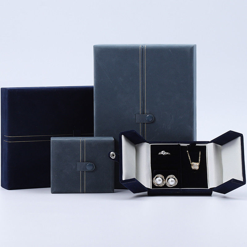 Multi Function Custom Branded Velvet Jewellery Case Packaging With Button Closure