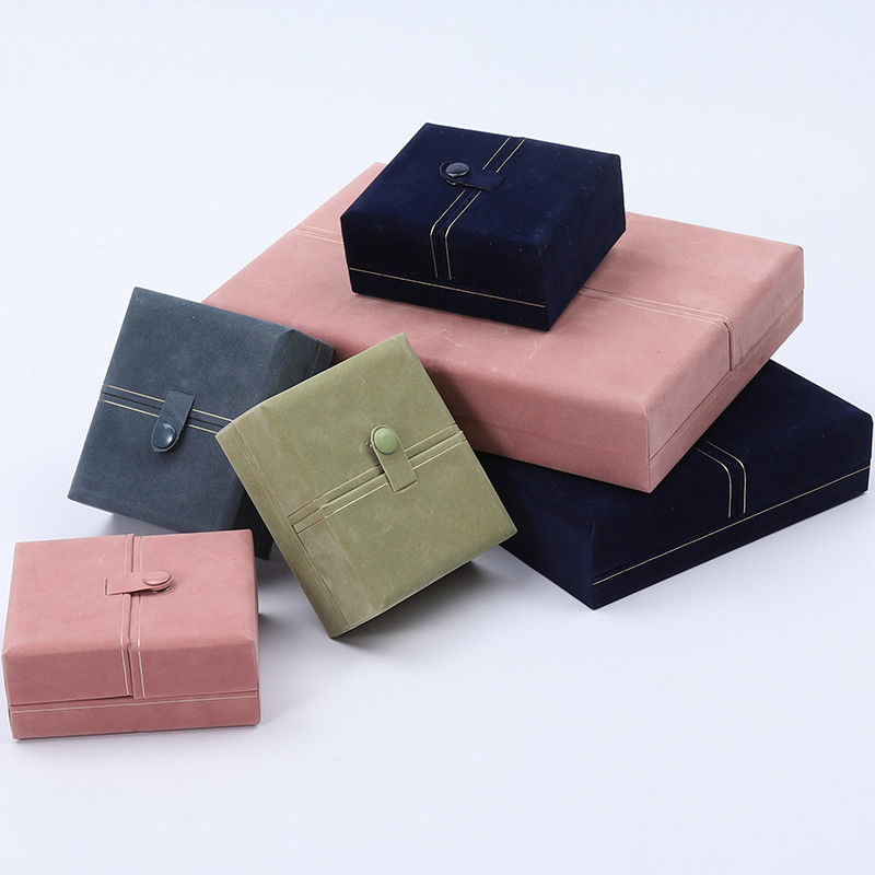 Multi Function Custom Branded Velvet Jewellery Case Packaging With Button Closure