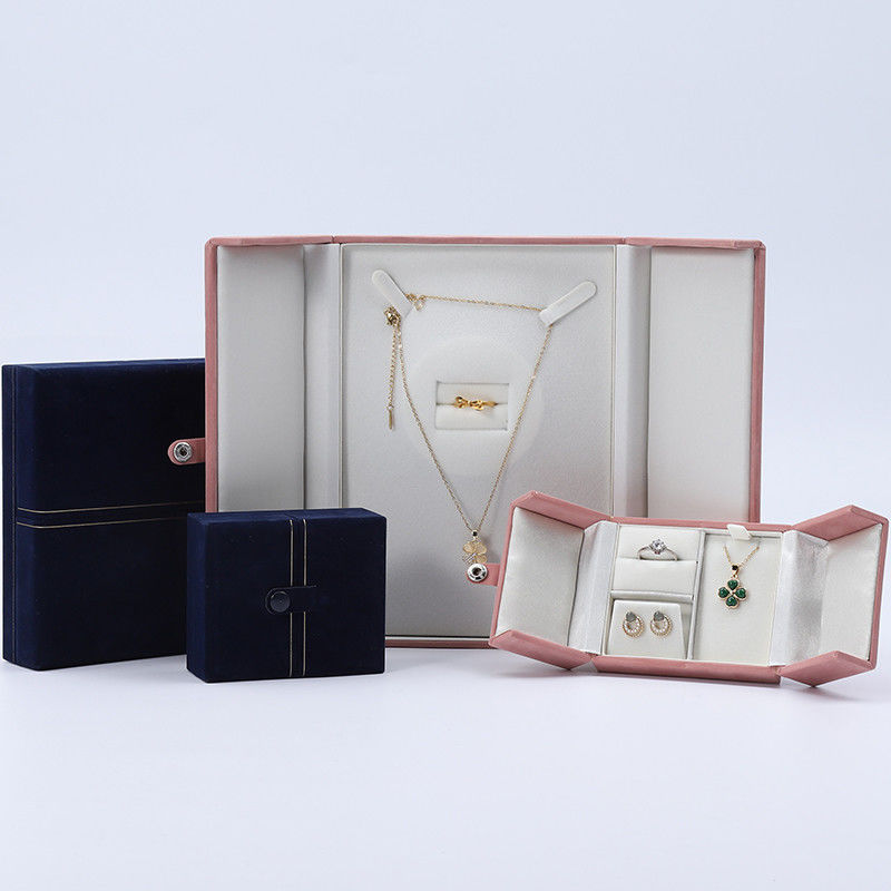 Multi Function Custom Branded Velvet Jewellery Case Packaging With Button Closure
