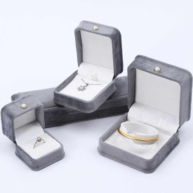 Grey Round Corner Pearl Ornament Velvet Jewelry Box Luxury Jewellry Packaging Box
