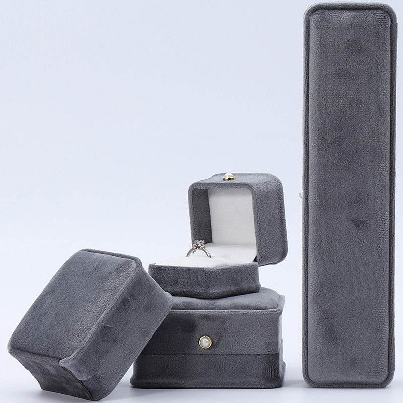 Grey Round Corner Pearl Ornament Velvet Jewelry Box Luxury Jewellry Packaging Box