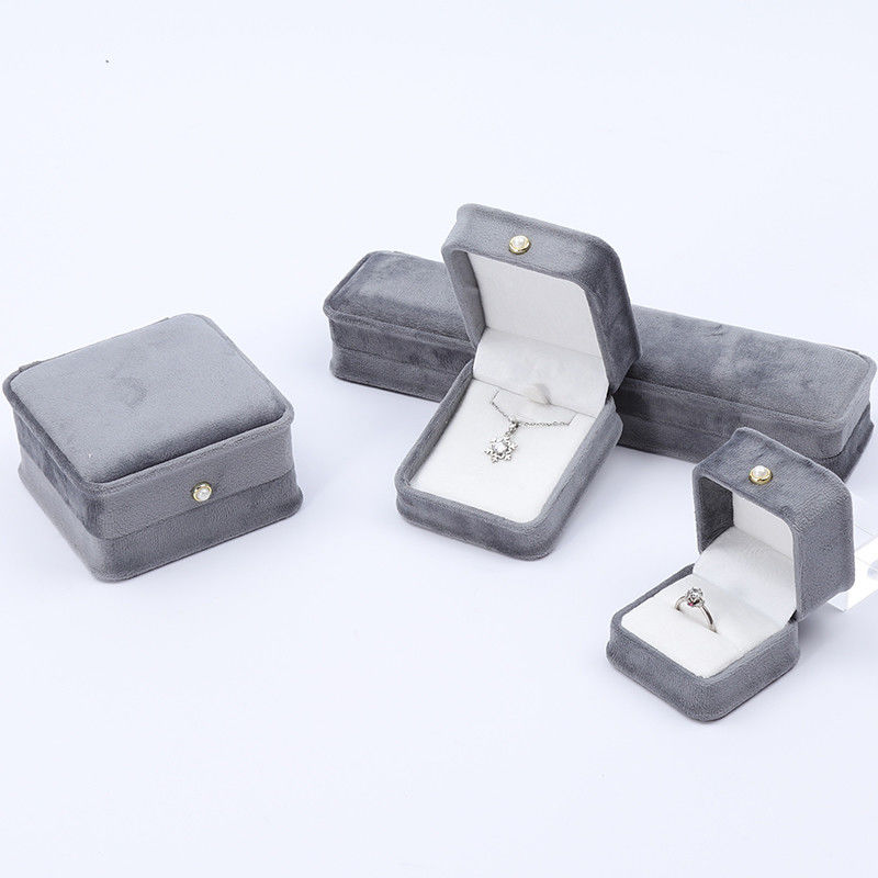 Grey Round Corner Pearl Ornament Velvet Jewelry Box Luxury Jewellry Packaging Box