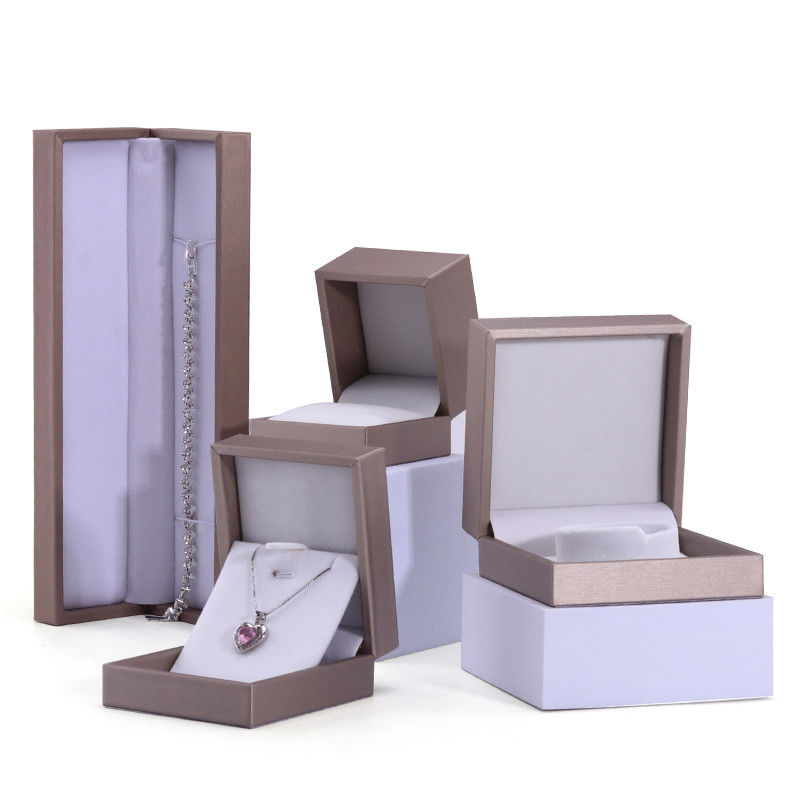 Khaki Brush Finishing Faux Leather Jewelry Luxury Packaging Box Set Velvet Lining