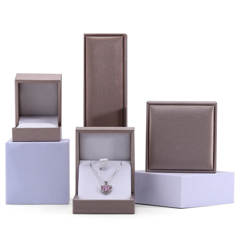 Khaki Brush Finishing Faux Leather Jewelry Luxury Packaging Box Set Velvet Lining