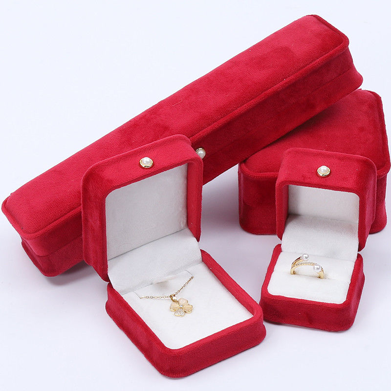 Wholesale Manufacturing Luxury velvet Jewellery packaging Box Custom logo Necklace Bracelet Earrings Ring Packaging red Velvet Jewelry Box
