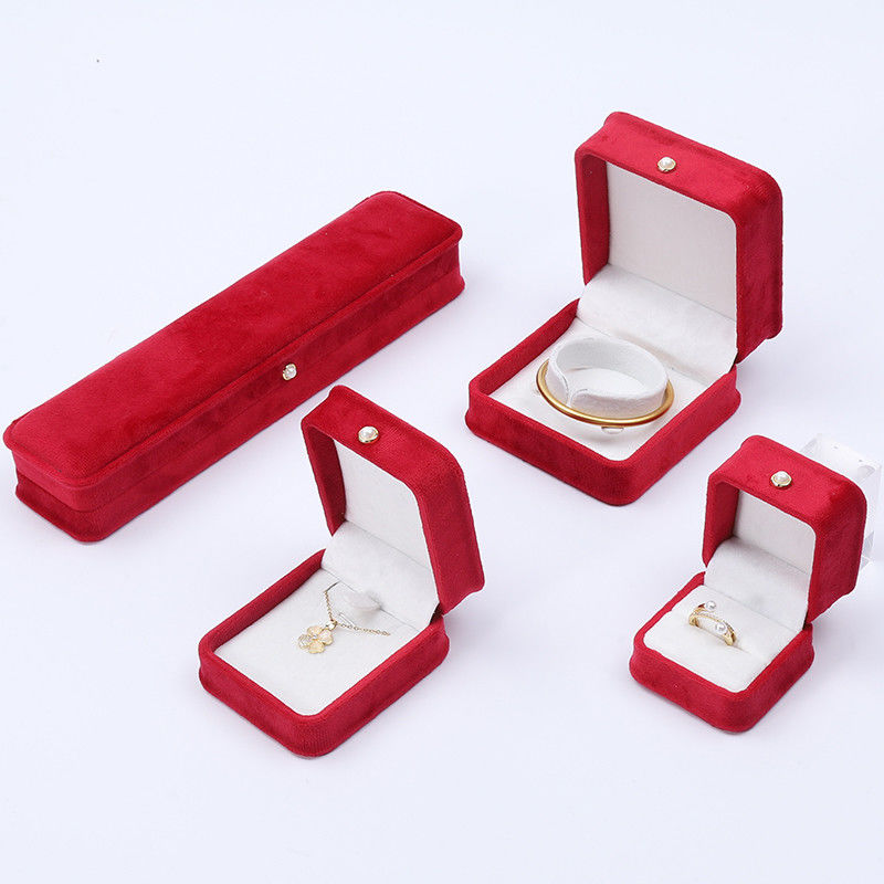Wholesale Manufacturing Luxury velvet Jewellery packaging Box Custom logo Necklace Bracelet Earrings Ring Packaging red Velvet Jewelry Box