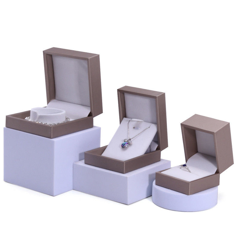 Khaki Brush Finishing Faux Leather Jewelry Luxury Packaging Box Set Velvet Lining