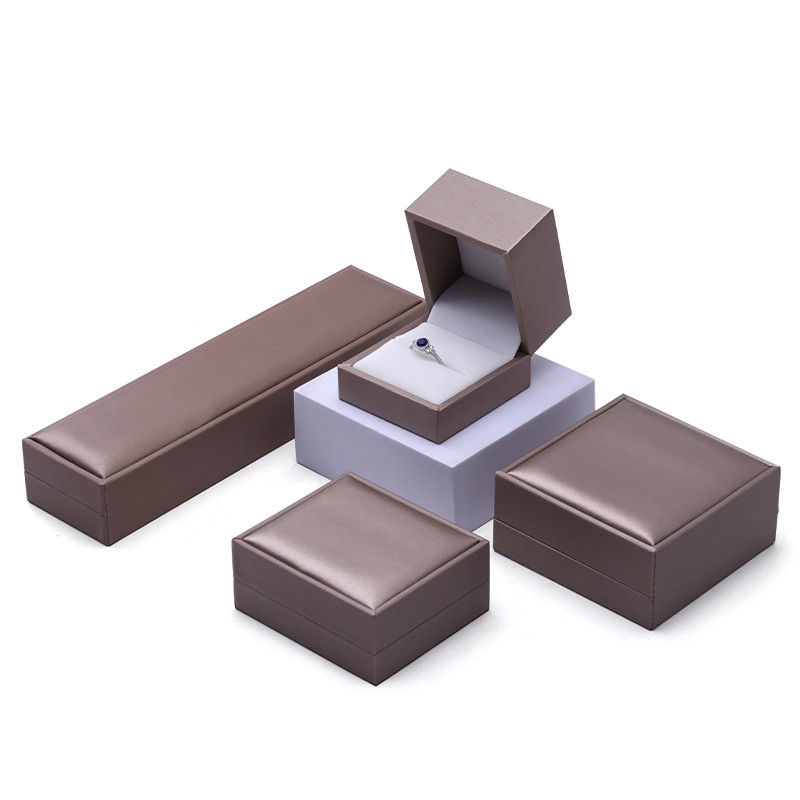 Khaki Brush Finishing Faux Leather Jewelry Luxury Packaging Box Set Velvet Lining