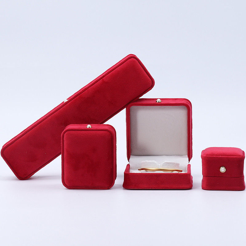 Wholesale Manufacturing Luxury velvet Jewellery packaging Box Custom logo Necklace Bracelet Earrings Ring Packaging red Velvet Jewelry Box