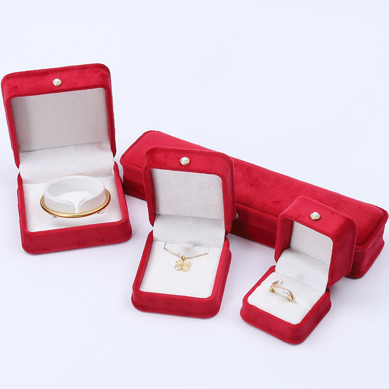 Wholesale Manufacturing Luxury velvet Jewellery packaging Box Custom logo Necklace Bracelet Earrings Ring Packaging red Velvet Jewelry Box