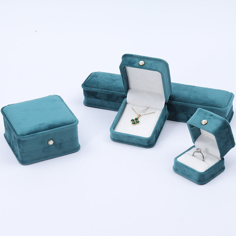 Wholesale Manufacturing high end velvet Jewellery packaging Box Custom Necklace Bracelet Earrings Ring jewelry set Packaging green Velvet Jewelry Box with logo