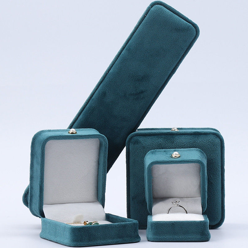 Wholesale Manufacturing high end velvet Jewellery packaging Box Custom Necklace Bracelet Earrings Ring jewelry set Packaging green Velvet Jewelry Box with logo