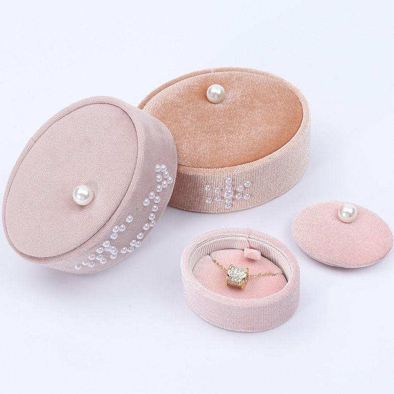 Mini Oval custom velvet ring box , Ring Storage Box With Pearl Ornament