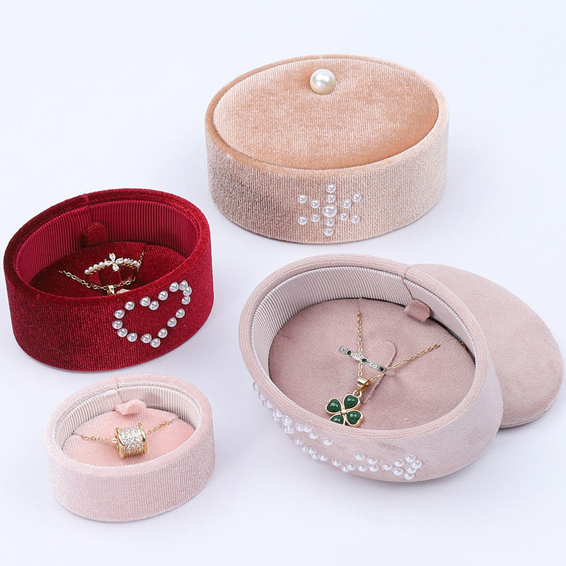 Mini Oval custom velvet ring box , Ring Storage Box With Pearl Ornament