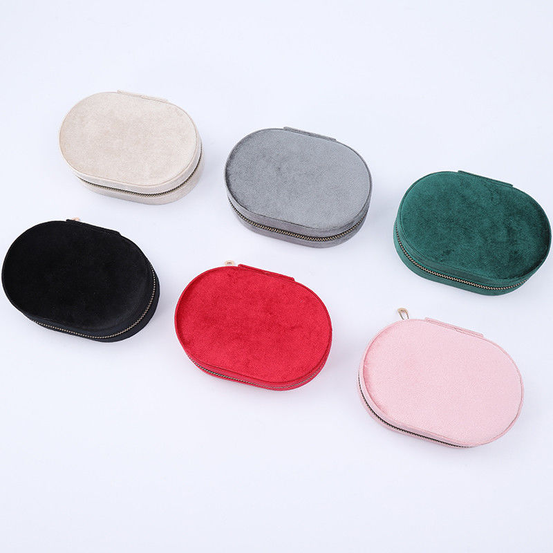 Oval Multiple Cells Soft Velvet Jewelry Travel Zipper Organizer for Pendant Ring