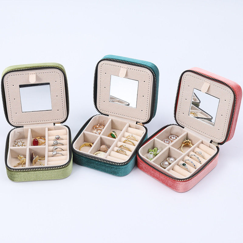 Multi Color General Purpose Velvet Jewelry Organizer Packaging travel With Mirror