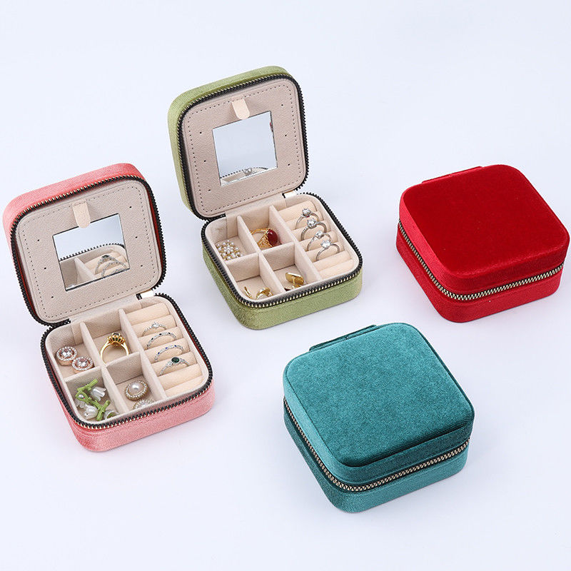 Multi Color General Purpose Velvet Jewelry Organizer Packaging travel With Mirror