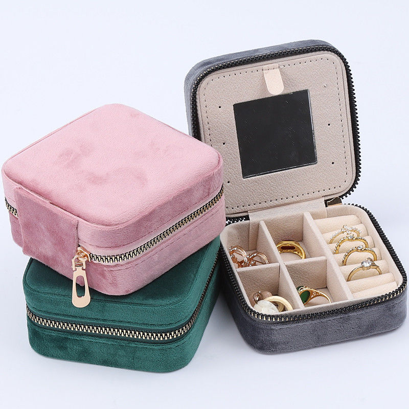 High End Sleek Jewelry Storage Box Soft Velvet Travel Jewelry Organizer With Mirror