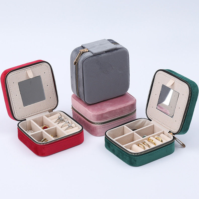 High End Sleek Jewelry Storage Box Soft Velvet Travel Jewelry Organizer With Mirror