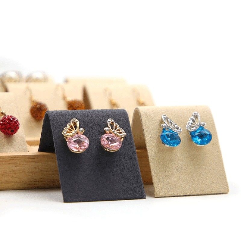 Soft Velvet Cover Wooden Jewelry Storage Display Tray Stand for Ear Studs Drops