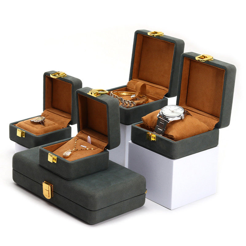Gray Green Sleek Soft Velvet Jewelry Organizer Box Set for Luxury Packaging