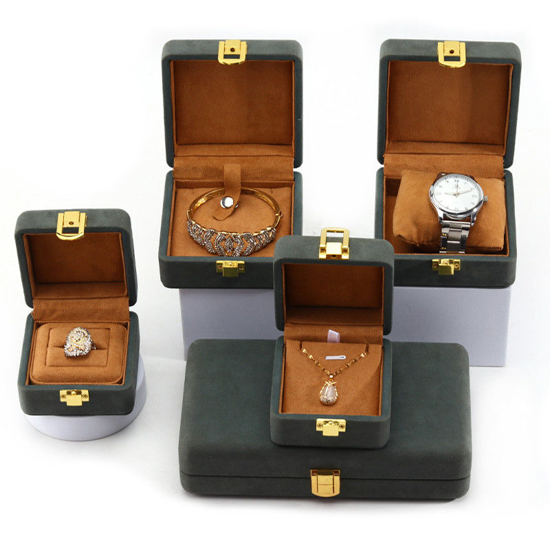 Gray Green Sleek Soft Velvet Jewelry Organizer Box Set for Luxury Packaging