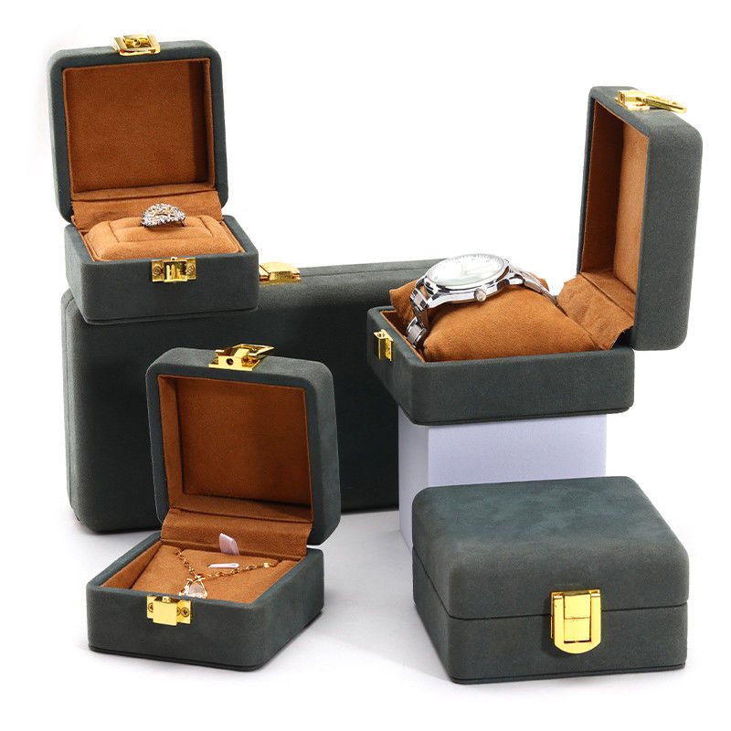 Gray Green Sleek Soft Velvet Jewelry Organizer Box Set for Luxury Packaging