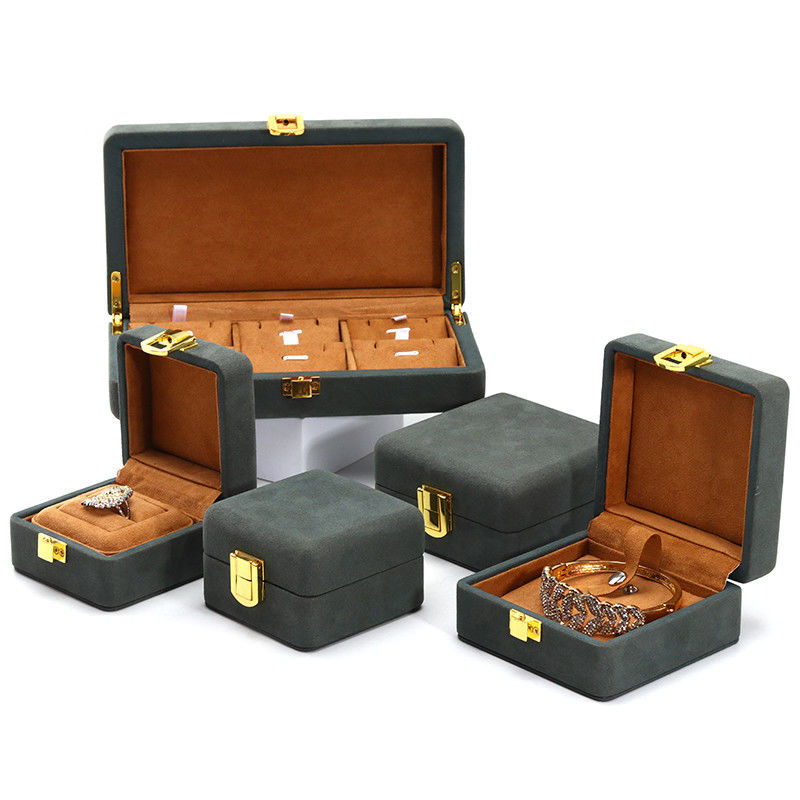 Gray Green Sleek Soft Velvet Jewelry Organizer Box Set for Luxury Packaging