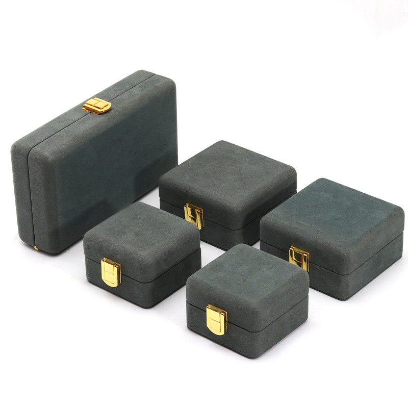 Gray Green Sleek Soft Velvet Jewelry Organizer Box Set for Luxury Packaging