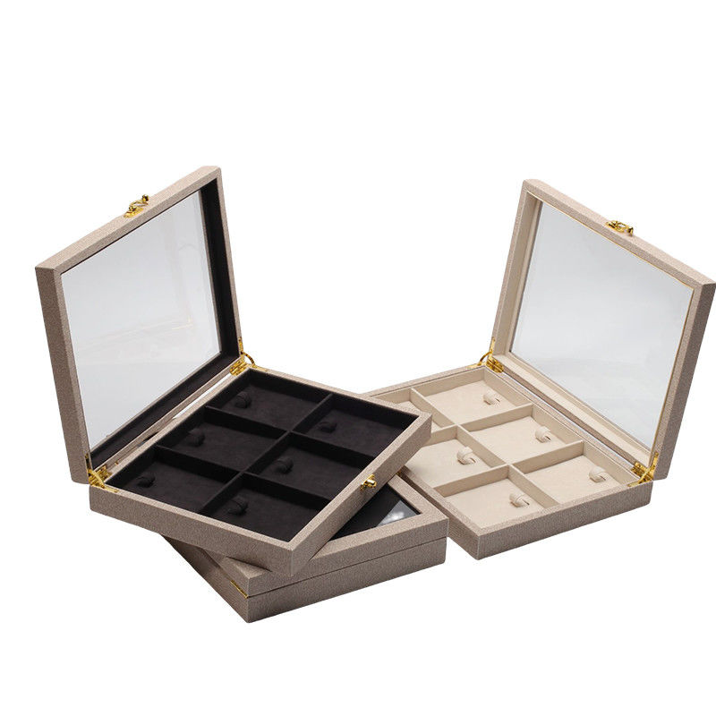 Flip Open PU Leather Jewelry Display Box Multiple Compartments with Mirror