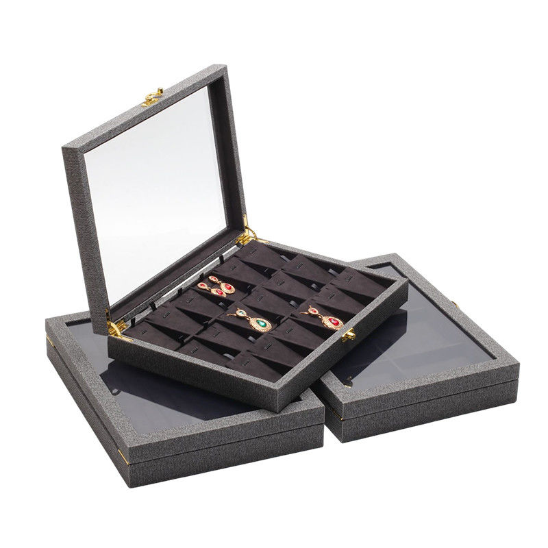 Flip Open PU Leather Jewelry Display Box Multiple Compartments with Mirror